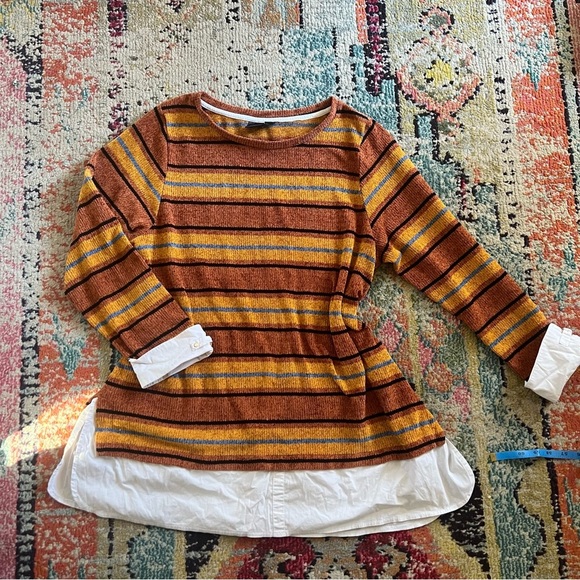 Rafaella  Women's Striped Sweater, Brown/Mustard Color, Long Sleeve Size 1X - Picture 2 of 7